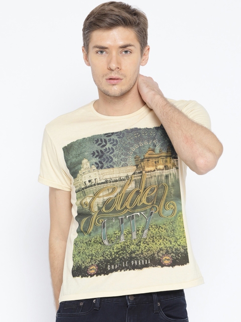 

Allen Solly Men Yellow & Green Printed Round Neck T-shirt
