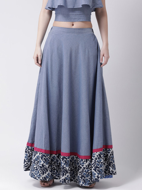 

pinwheel Women Blue Solid Flared Denim Maxi Pure Cotton Skirt