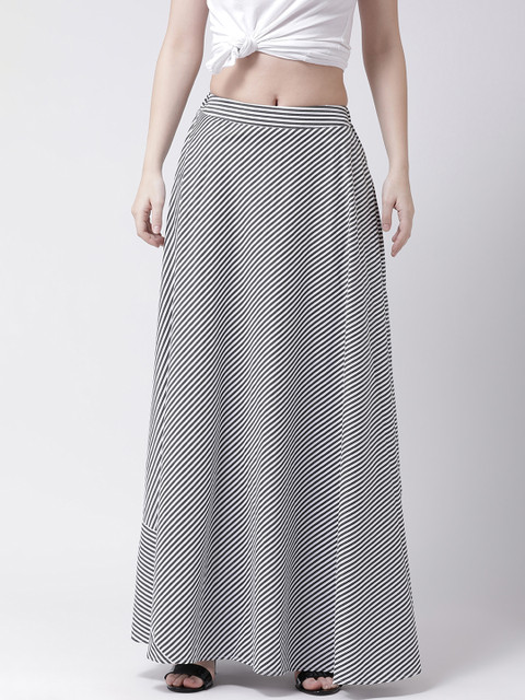 

pinwheel Women Black & White Striped Maxi Skirt