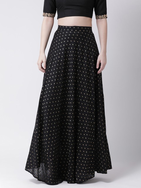 

pinwheel Women Black & Gold-Toned Printed Flared Maxi Skirt