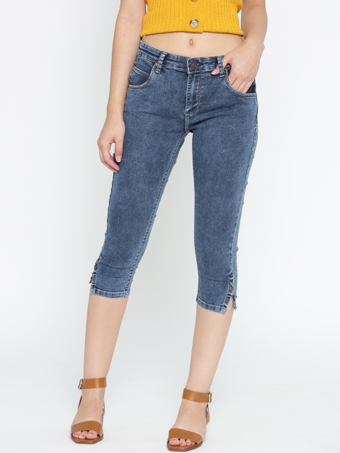 

SPYKAR Women Blue Solid Skinny Fit Denim Capris