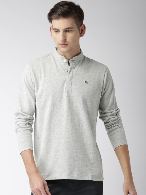 

Arrow Sport Men Grey Melange Solid Mandarin Collar T-shirt