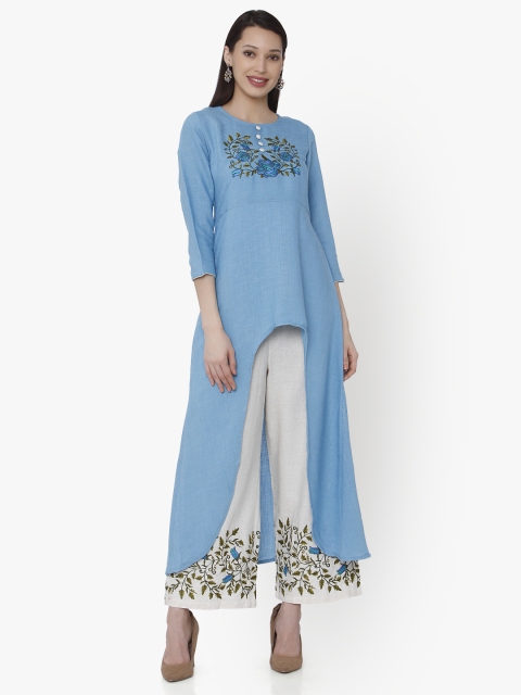 

RAISIN Women Blue Embroidered Kurti with Palazzos