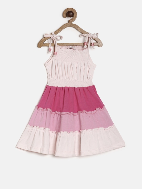 

612 league Girls Pink & White Colourblocked A-Line Dress