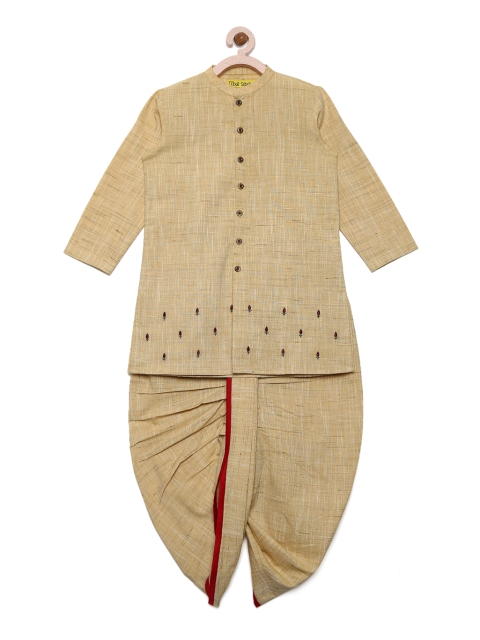 

Tiber Taber Boys Beige Embroidered Kurta with Dhoti Pants