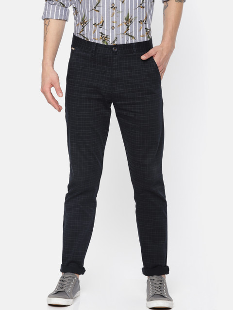 

The Indian Garage Co Men Navy Blue Regular Fit Checked Trousers