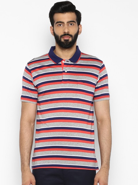 

ColorPlus Men Multicoloured Striped Polo Collar T-shirt, Multi