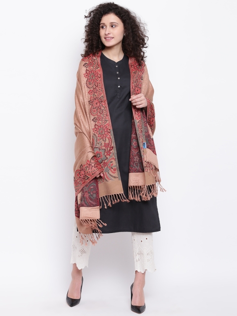 

HK colours of fashion Beige & Red Woven Design Shawl