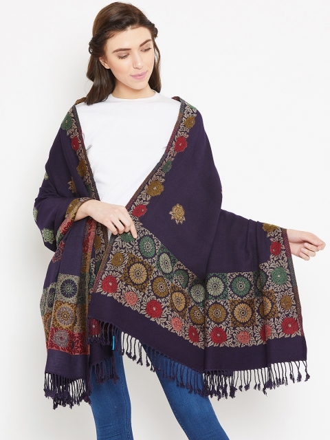 

HK colours of fashion Women Navy Woven Design Shawl, Navy blue