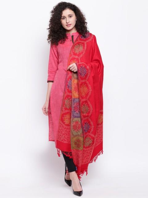 

HK colours of fashion Red & Beige Woven Design Shawl