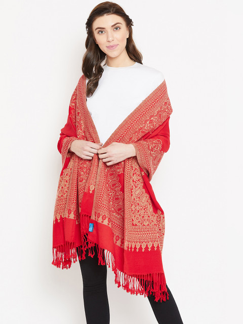 

HK colours of fashion Women Red & Beige Woven Design Shawl