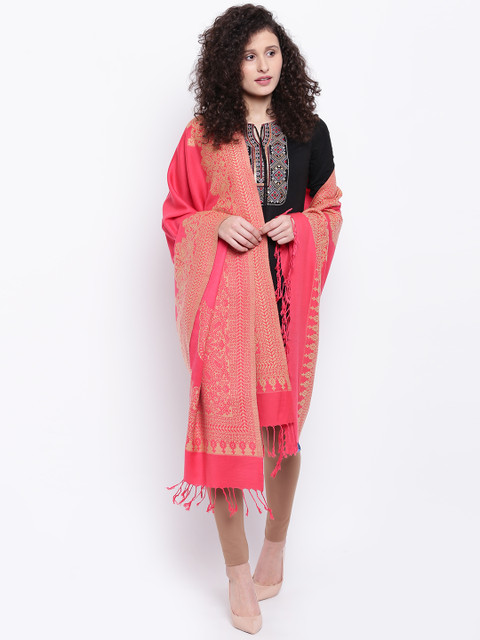 

HK colours of fashion Women Coral Pink & Beige Woven Design Shawl