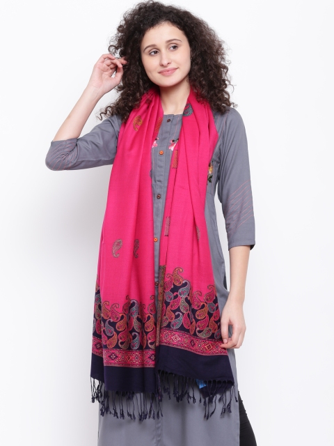 

HK colours of fashion Women Pink Woven Design Stole