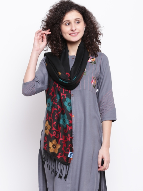 

HK colours of fashion Women Black Woven Design Stole