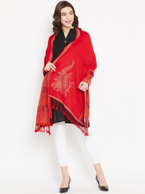 

HK colours of fashion Women Red Woven Design Stole