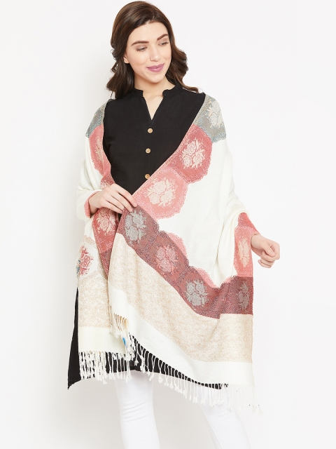 

HK colours of fashion Women Off-White Woven Design Stole