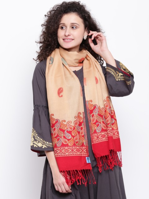 

HK colours of fashion Women Beige & Red Woven Design Stole