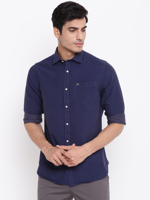 

Blackberrys Men Navy Blue & White Slim Fit Self Design Casual Shirt