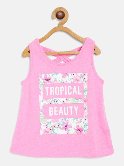 

The Childrens Place Girls Pink & White Typography Print Pure Cotton Styled Back Top