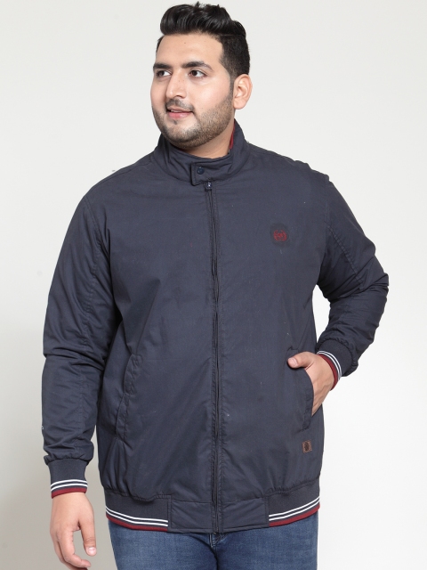 

plusS Men Navy Blue Solid Bomber
