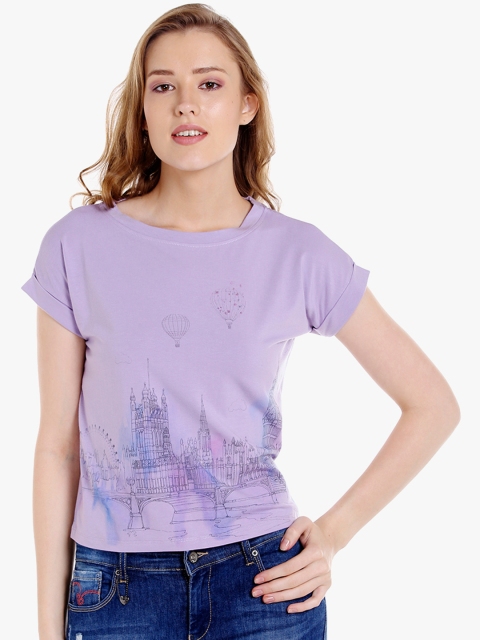 

SPYKAR Women Lavender Printed Round Neck T-shirt