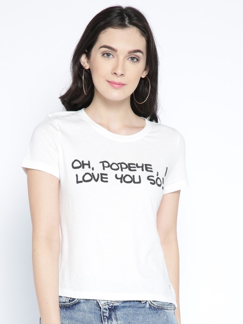 

ONLY Women White & Black Printed Styled Back Top