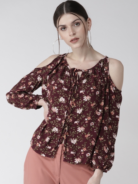 

QUIERO Women Burgundy & Green Printed Top