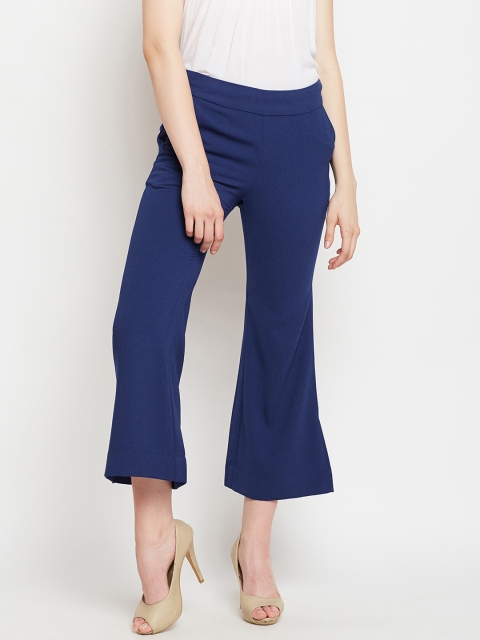

Taanz Women Blue Regular Fit Solid Cropped Parallel Trousers