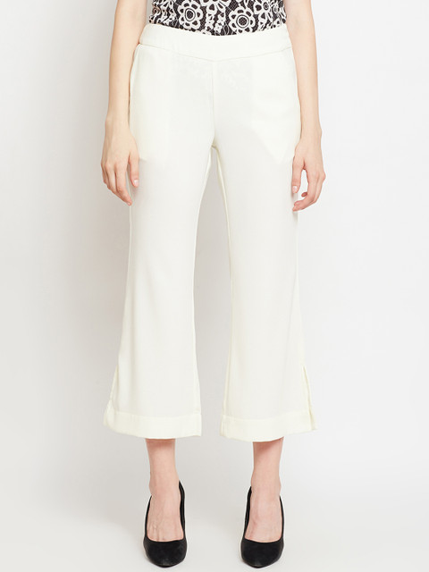 

Taanz Women White Regular Fit Solid Cropped Parallel Trousers