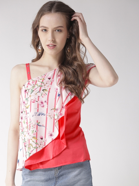 

Madame Women Coral Pink & White Printed Layered Top