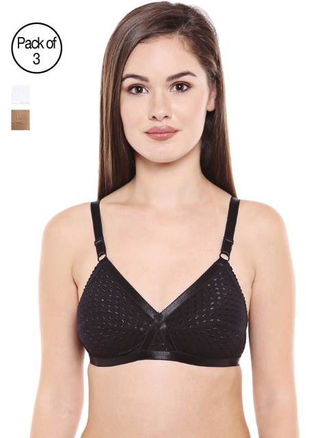 

Bodycare Women Pack of 3 Self Design Everyday Bra E1528BSW, Black