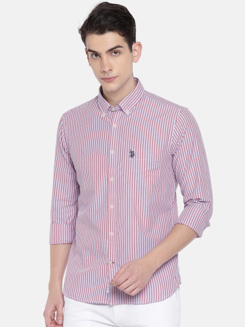 

U.S. Polo Assn. Men White & Red Tailored Fit Striped Casual Shirt