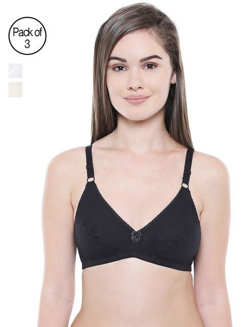 

Bodycare Women Pack of 3 Solid Everyday Bra E5507BSW, Black
