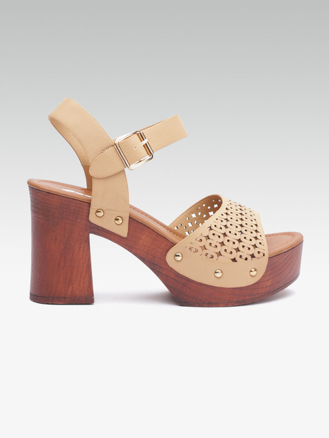 

ELLE Women Beige Solid Heels with Laser Cuts