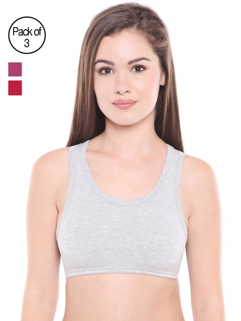 

Bodycare Women Pack of 3 Solid Sports Bra E1610GRYMHWI, Grey