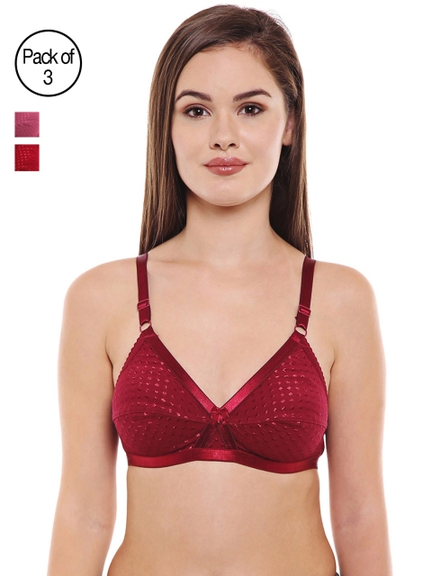 

Bodycare Women Pack of 3 Self Design Everyday Bra E1528MHPIRED, Maroon