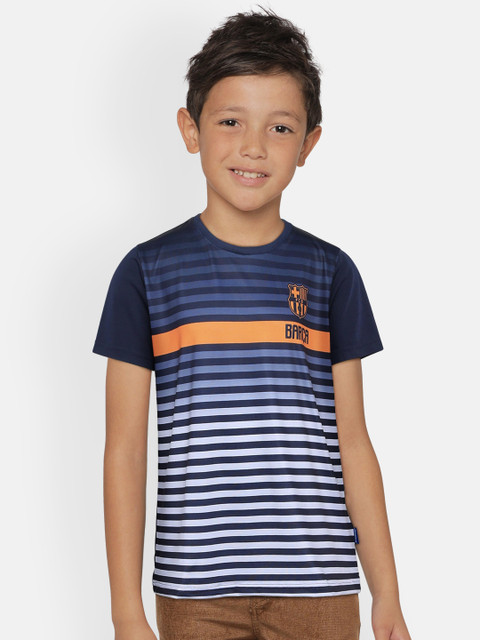 

FC Barcelona Boys Navy Blue Striped Round Neck T-shirt