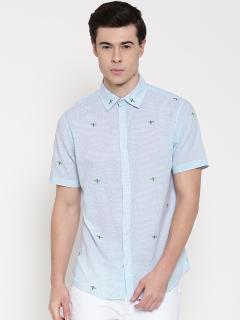 

United Colors of Benetton Light Blue Striped Casual Shirt