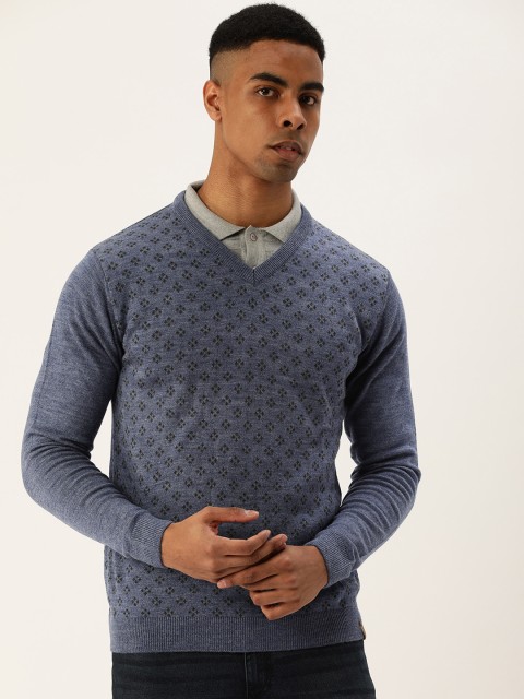

Peter England Casuals Men Blue Self Design Pullover Sweater
