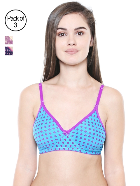 

Bodycare Women Pack of 3 Printed T-shirt Bra 6516, Blue