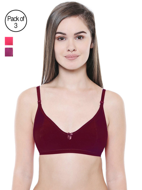 

Bodycare Women Pack of 3 Maroon, Pink & Purple Solid Everyday Bra E1575MHRAWI