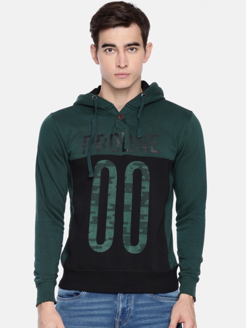 

Proline Men Green & Black Printed Hooded Sweatshirt