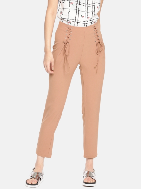 

CAMLA Women Tan Regular Fit Solid Peg Trousers