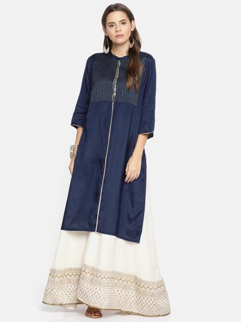 

AURELIA Women Navy Blue Embellished A-Line Kurta