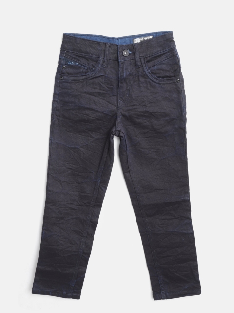 

Gini and Jony Boys Navy Blue Regular Fit Mid-Rise Clean Look Crinkled Stretchable Jeans