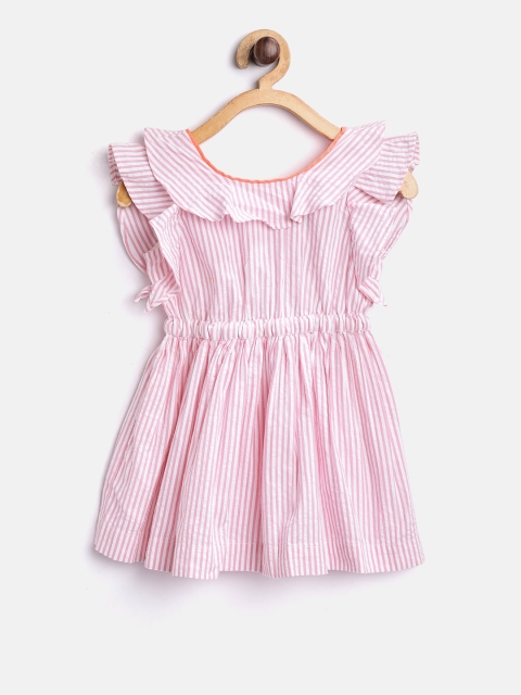 

United Colors of Benetton Girls Pink & White Striped Fit & Flare Dress