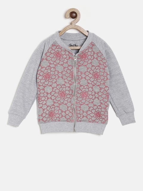 

Gini and Jony Girls Grey Melange & Red Printed Sweatshirt