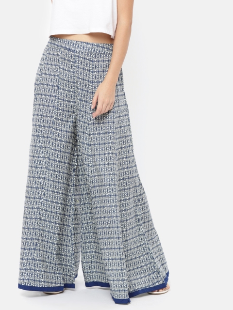 

Fusion Beats Women Off-White & Blue Wide Leg Printed Palazzos