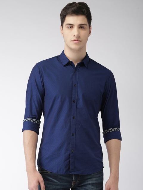 

Scotch & Soda Men Blue Slim Fit Self Design Casual Shirt