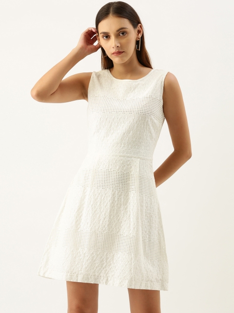 

ELLE Women White Self Design A-Line Dress